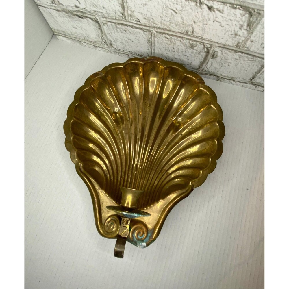 Vintage Brass Shell Sconce Candleholder